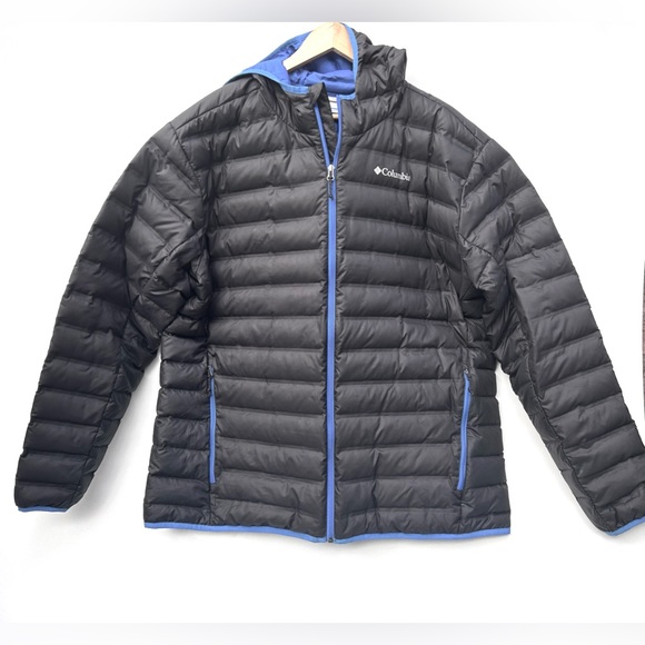 Columbia mens Powder Lite Jacket black with blue trimming - Picture 4 of 11